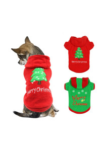 HYLYUN Puppy Christmas Outfit 2 Packs - Small Dog Christmas Outfits Pet Santa Claus Suit Dog Hoodies for Small Dogs and Cats S