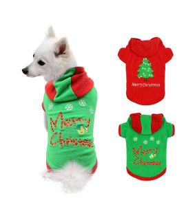 HYLYUN Puppy Christmas Outfit 2 Packs - Small Dog Christmas Outfits Pet Santa Claus Suit Dog Hoodies for Small Dogs and Cats L