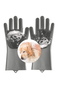 laamei Pet Grooming Gloves for Dog and Cat, Dog Bathing Grooming Gloves with Gentle Silicone Tips, Pet Hair Remover Mitt Gloves for Long Short Hair Pets Grooming and Massaging