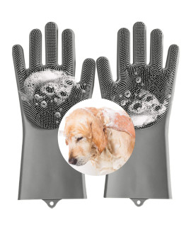 laamei Pet Grooming Gloves for Dog and Cat, Dog Bathing Grooming Gloves with Gentle Silicone Tips, Pet Hair Remover Mitt Gloves for Long Short Hair Pets Grooming and Massaging