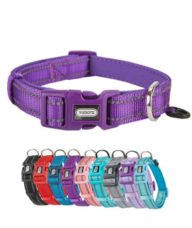 Petiry Reflective Nylon Dog Collar with Breathable Neoprene Padding,Adjustable for Medium Dogs.(Neck 13-18.9,Purple)
