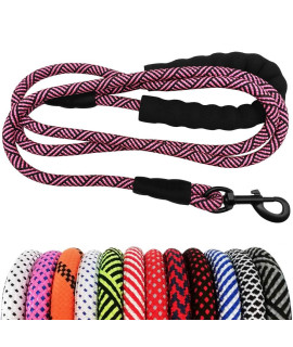 MayPaw Heavy Duty Rope Dog Leash, 1/2 x 6FT Nylon Pet Leash, Soft Padded Handle Thick Lead Leash for Large Medium Dogs Small Puppy (1/2 6', Pink Black)