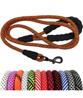 MayPaw Heavy Duty Rope Dog Leash, 6/8/10 FT Nylon Pet Leash, Soft Padded Handle Thick Lead Leash for Large Medium Dogs Small Puppy (1/2 6', Orange Black line)