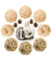 8 Pcs Small Animals Play Balls Rolling Activity Chew Toys Gnawing Treats for Rabbits Guinea Pigs Chinchilla Bunny Natural Balls, Pet Cage Entertainment Accessories (8 Pcs+ Pine Cone)