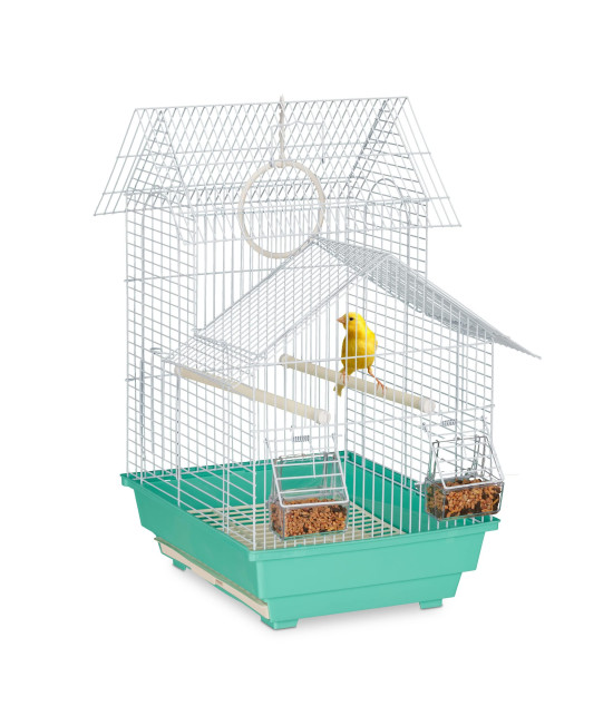 Relaxdays Bird cage, Birdcage for Small Birds, Perches & Feeders, Metal, 50 x 425 x 335 cm, green