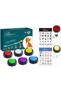 RIBOSY Set of 6 Colors, Recordable Button, Dog Training Buzzer with 50 Stickers - Record & Playback Your Own Message to Teach Your Dogs Voice What They Want