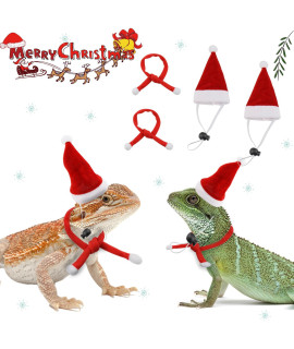 GABraden 2 Pack Christmas Bearded Dragon Lizard Christmas hat and Scarf, Small Animal Guinea Pig Christmas Costume Clothing (2A-Red, Christmas)