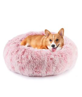 EMUST Pet Cat Bed Dog Bed, 5 Sizes for Small Medium Large Pet Cats Dogs, Round Donut Cat Beds for Indoor Cats, Anti-Slip Marshmallow Dog Beds, Multiple Colors (60cm-23.6??, Rose Pink)