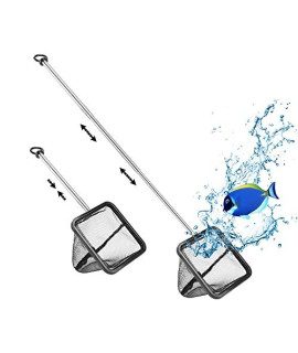 Filhome Aquarium Fish Net with Extendable Stainless Steel Long Handle, Fine Mesh Fish Net for Fish Tank, Betta Fish Net (6 inch)