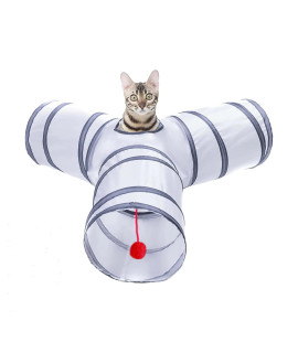 Alicedreamsky Cat Tunnel, Collapsible Tube with 1 Play Ball Toys, 3 Ways Tunnels for Indoor Cats, Puppy, Kitty, Kitten, Rabbit (White and Gray)