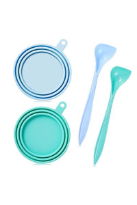 WAFJAMF Silicone Pet Can Covers,Dog Cat Food Can Lids and Spoons,Universal BPA Free,Fit Multiple Sizes Dishwasher Safe-2 Pack+Spoon