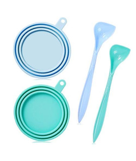 WAFJAMF Silicone Pet Can Covers,Dog Cat Food Can Lids and Spoons,Universal BPA Free,Fit Multiple Sizes Dishwasher Safe-2 Pack+Spoon