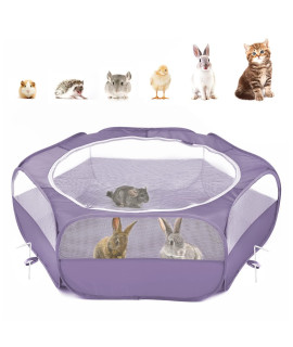 Pawaboo Small Animals Playpen, Breathable & Waterproof Small Pet cage Tent with Zippered cover, Portable Outdoor Yard Fence for KittenPuppyguinea PigRabbitsHamsterchinchillas, Purple