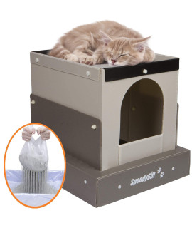 SpeedySift Hooded Cat Litter Box Starter Kit, Includes Disposable Sifting Liners, Plastic Cardboard Box with 5 Year Warranty