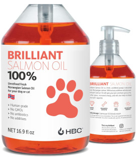 Brilliant Salmon Oil for Dogs, cats & Puppies Omega 3 Fish Oil Liquid Supplement with DHA, EPA Fatty Acids Supports Skin and coat, Immune System & Joint Function Hofseth Biocare (10oz)