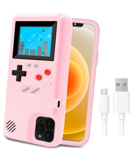 LucBuy game console case for iPhone, Retro Protective cover Self-Powered case with 36 Small game,Full color Display,Shockproof Video game case for iPhone 12 Pro Max - Pink
