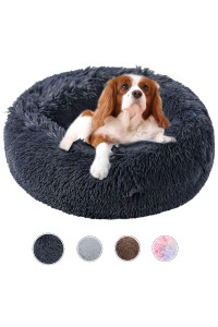 Kimpets Dog Bed Calming Dog Beds for Small Medium Dogs - Round Donut Washable Dog Bed, Anti-Slip Faux Fur Fluffy Donut Cuddler Anxiety Cat Bed(20)