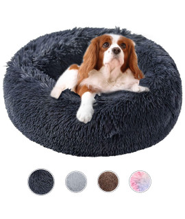 Kimpets Dog Bed Calming Dog Beds for Small Medium Dogs - Round Donut Washable Dog Bed, Anti-Slip Faux Fur Fluffy Donut Cuddler Anxiety Cat Bed(20)