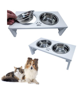 Research Labs Modern & Elegant Bamboo Elevated Dog Bowls/Cat Bowls. Our Durable & Beautiful Raised Pet Feeder Bowl Stand Includes 2 Stainless Steel Food & Water Bowls. Perfect for Smaller Pets, White