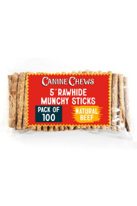 Canine Chews 5 Munchy Rawhide Sticks for Small Dog Treat Munchy Snack Stick Training Treat for Small Dogs and Puppies (100 Pack)