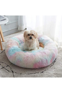 WESTERN HOME WH Calming Dog & Cat Bed, Anti-Anxiety Donut Cuddler Warming Cozy Soft Round Bed, Fluffy Faux Fur Plush Cushion Bed for Small Medium Dogs and Cats