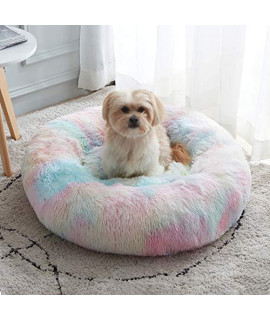 WESTERN HOME WH Calming Dog & Cat Bed, Anti-Anxiety Donut Cuddler Warming Cozy Soft Round Bed, Fluffy Faux Fur Plush Cushion Bed for Small Medium Dogs and Cats