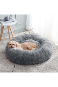 Calming Dog Bed & Cat Bed, Anti-Anxiety Donut Dog Cuddler Bed, Warming Cozy Soft Dog Round Bed, Fluffy Faux Fur Plush Dog Cat Cushion Bed for Small Medium Dogs and Cats (20/24/27/30)