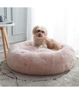 WESTERN HOME WH Calming Dog & Cat Bed, Anti-Anxiety Donut Cuddler Warming Cozy Soft Round Bed, Fluffy Faux Fur Plush Cushion Bed for Small Medium Dogs and Cats (20/24/27/30)