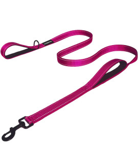 DOGSAYS Dog Leash 5ft Long Traffic Padded Two Handle Heavy Duty Double Handles Lead for Large Dogs or Medium Dogs Training Reflective Leashes Dual Handle (5 FT, Rose Red)