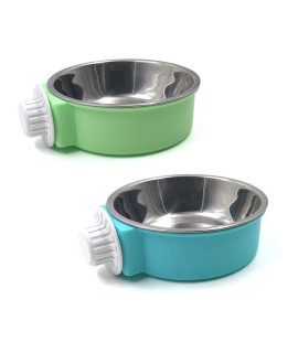 NA 2Pcs crate Dog Bowl, Removable Stainless Steel Hanging Pet cage Bowl, Pet Food Water Bowl for cat Puppy Bird Rabbit (green,Blue)
