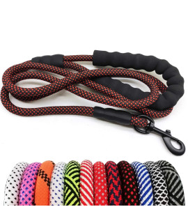MayPaw Heavy Duty Rope Dog Leash, 3/4/5/6/7/8/10/12/15FT Nylon Pet Leash, Soft Padded Handle Thick Lead Leash for Large Medium Dogs Small Puppy (1/4 6', Black-red dot)