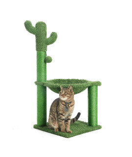 Catinsider 35 Inches Cactus Cat Tree with Hammock and Full Wrapped Sisal Scratching Post for Cats Green Large