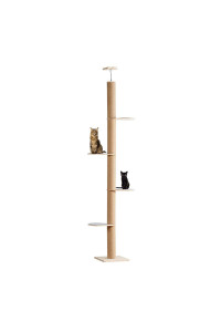 Catforest Floor-to-Ceiling Cat Tree Cat Climbing Tower with Natural Sisal Rope Scratching Post, Height:93.7-101.1Inch&101.2-108.6Inch&108.7-115.4Inch 3 Options (Celling Height:108.7inch-115.4inch)