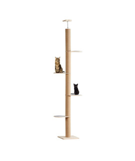 Catforest Floor-to-Ceiling Cat Tree Cat Climbing Tower with Natural Sisal Rope Scratching Post, Height:93.7-101.1Inch&101.2-108.6Inch&108.7-115.4Inch 3 Options (Celling Height:108.7inch-115.4inch)