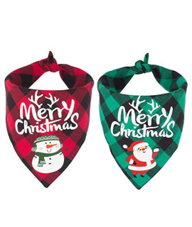 ADOGGYGO 2 Pack Dog Bandana Christmas Classic Buffalo Plaid Dog Scarf Pet Triangle Bibs Christmas Costume Accessories for Small Medium Large Dogs Cats Pets (Red & Green)