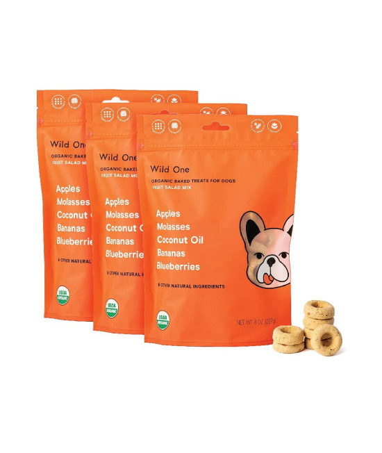 Wild One Organic Natural Crunchy Baked Dog Treats Made in The USA Fruit Salad 8 Ounce 3 Pack