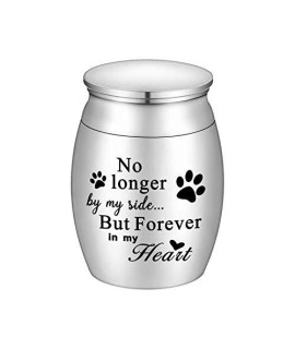 XIUDA Pet Memorial Small Urns for Dog and Cat Ashes, 1.57 inches Mini Stainless Steel Cremation Urn, Pet Paw Print Keepsake Urn for Ashes - No Longer by My Side Forever in My Heart