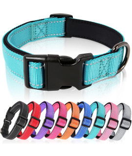 HEELE Dog collar, Adjustable Reflective Dog collar Padded Soft Nylon Breathable collar for Medium Dogs, Lightweight Walking and Training Pet collar, Sky Blue, M