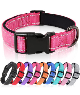 HEELE Dog collar, Reflective Dog collar, Soft Neoprene Padded and Breathable Nylon collar, Adjustable for Small Medium and Large Dogs, Fuchsia, M