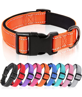 HEELE Dog collar, Reflective Dog collar, Soft, Padded and Breathable Neoprene collar, Adjustable for Small Medium and Large Puppies, Orange, L