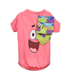SpongeBob SquarePants for Pets Patrick Pink Shirt for Dogs & Green Bandana Combo- Size Small Soft and Comfortable Spongebob Clothes for Dogs- Lightweight T Shirt & Dog Bandana