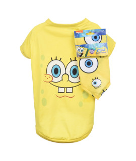 SpongeBob SquarePants for Pets Yellow Shirt for Dogs and Bandana Combo- Size Medium Soft and Comfortable Spongebob Clothes for Dogs- Lightweight T Shirt and Dog Bandana