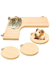 Squirrel Gerbil Chinchilla and Dwarf Hamster L-Shaped Pedal Wooden Platform, 3 Pieces of Natural Wooden Parrot Hamster Round Standing Board, Rat Activity Chinchilla Bird Cage Accessories (Style-1)