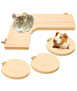 Squirrel Gerbil Chinchilla and Dwarf Hamster L-Shaped Pedal Wooden Platform, 3 Pieces of Natural Wooden Parrot Hamster Round Standing Board, Rat Activity Chinchilla Bird Cage Accessories (Style-1)