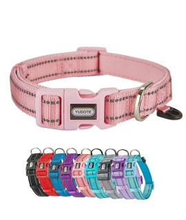 Petiry Reflective Nylon Dog Collar with Breathable Neoprene Padding,Adjustable for Small Dogs.(9.8-15,Pink)