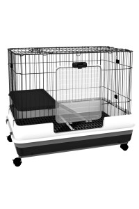 PawHut Rabbit cage for guinea Pigs in Black Metal with 2 Doors and Removable Tray, 813 x 525 x 70 cm