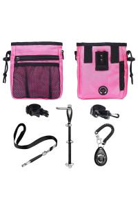 D-BUY 4-in-1 Dog Training Set, Puppy Training Treats- Dog Treat Training Pouch, Dog Whistle, Dog Doorbells, Dog Clicker, Ideal Gift for First Time Pet Owners, Training Dog Owners (Pink)