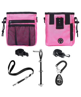 D-BUY 4-in-1 Dog Training Set, Puppy Training Treats- Dog Treat Training Pouch, Dog Whistle, Dog Doorbells, Dog Clicker, Ideal Gift for First Time Pet Owners, Training Dog Owners (Pink)