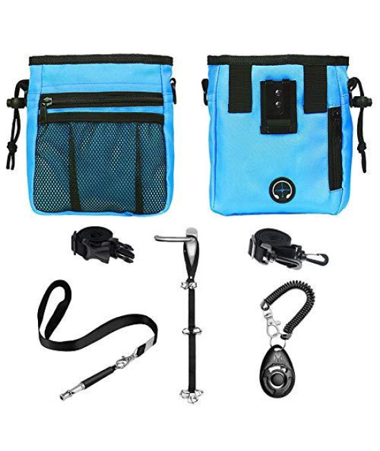 D-BUY 4-in-1 Dog Training Set, Puppy Training Treats- Dog Treat Training Pouch, Dog Whistle, Dog Doorbells, Dog Clicker, Ideal Gift for First Time Pet Owners, Training Dog Owners (Blue)