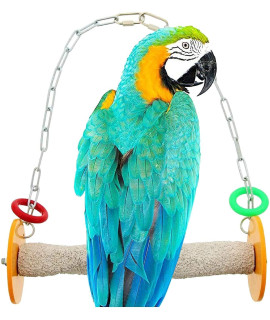 Sweet Feet and Beak Roll Bird Swing - Pumice Perch Bird Toys Trims Nails and Beaks, Safe and Non-Toxic Bird Cage Accessories for Small and Large Birds, Swinging Toys Birds Will Love, Medium 9 Inches
